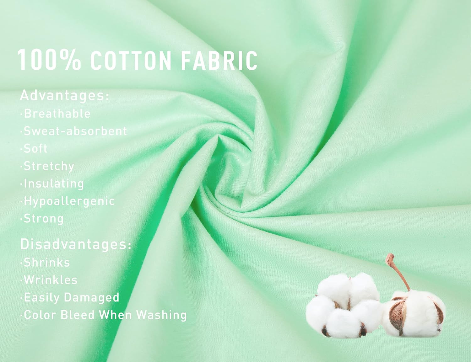 Sunflower Body Pillowcase 100% Cotton Long Pillow Cover/Case Envelope Closure 1 Pack, 20×54 inches Zephyr Green, Soft and Breathable