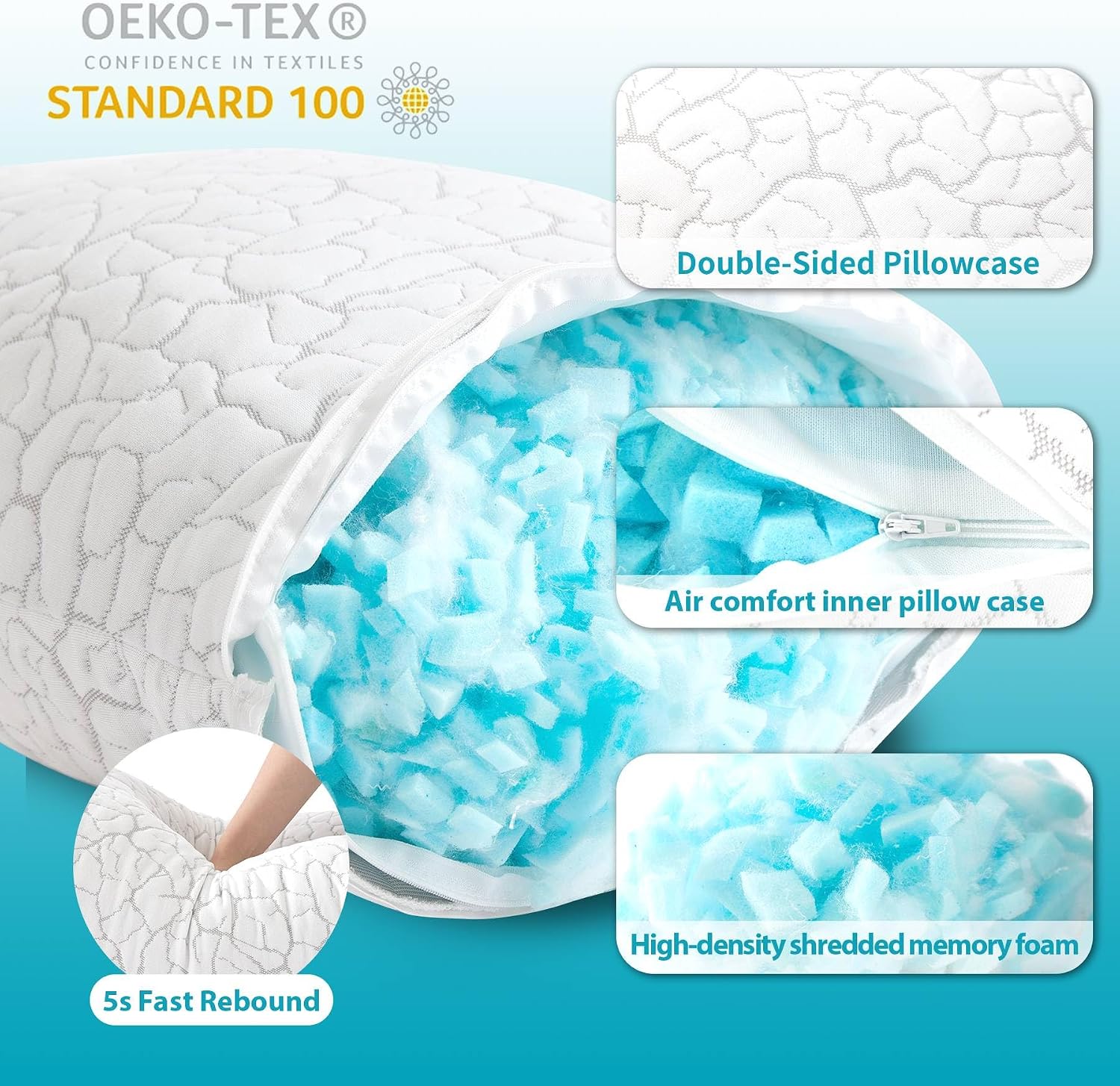 Wgakced Cooling Pillows for Sleeping 2 Pack, Standard Size Adjustable Shredded Memory Foam Pillows, Firm Bed Pillows for Side, Back, Stomac…