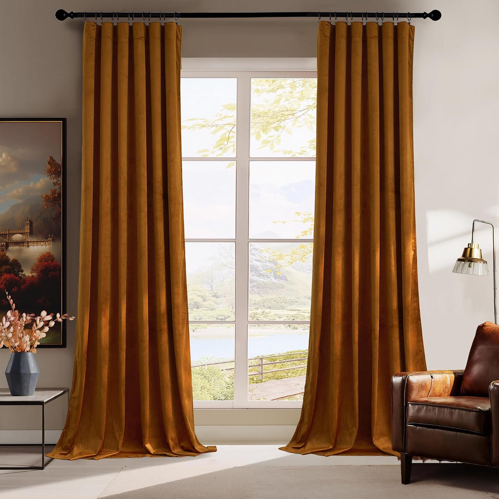 Rybhome RYB HOME Velvet Curtains 96 inch, Room Darkening Window Curtains for Living Room Thermal Insulated Privacy Backdrop with Back Tab L…