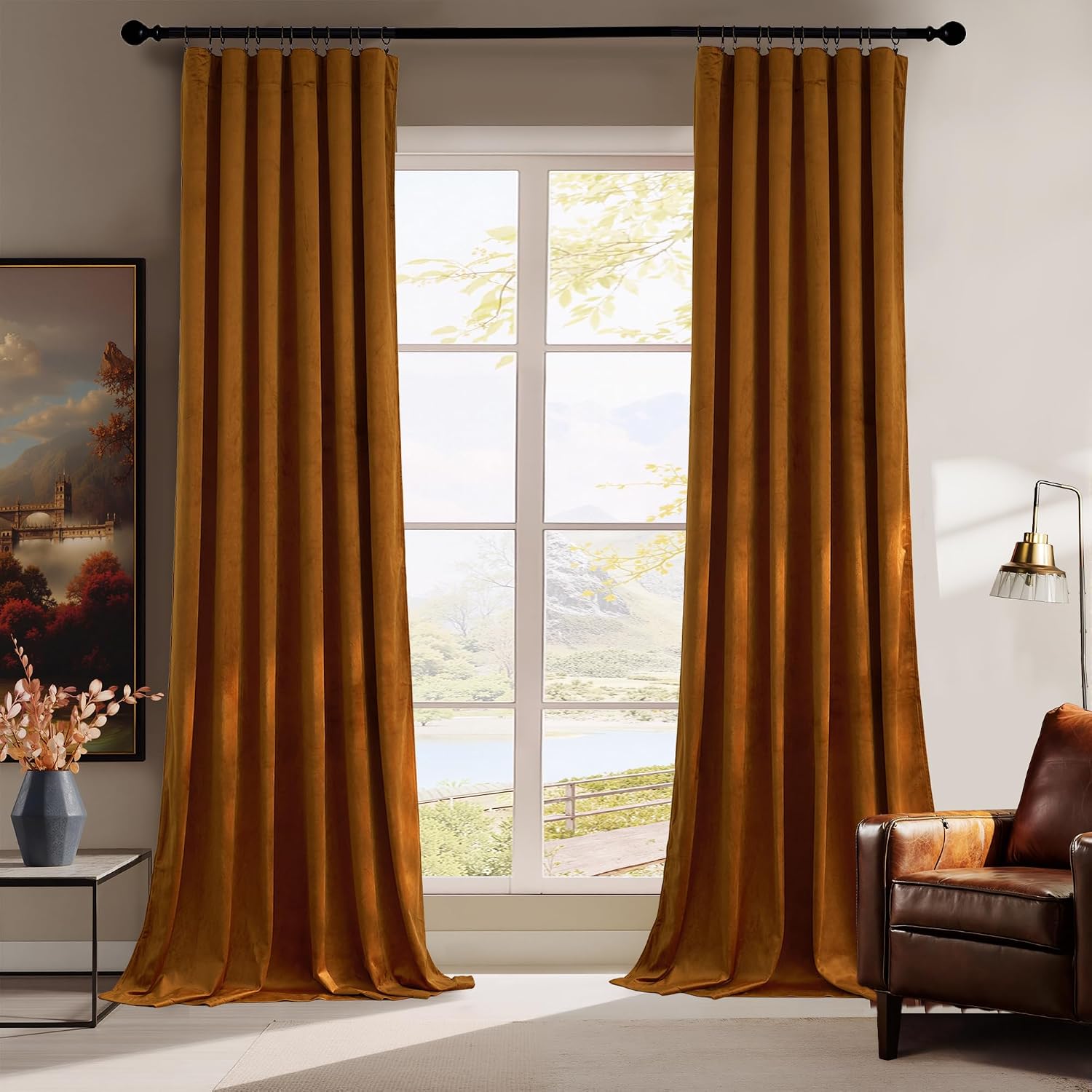 Rybhome RYB HOME Velvet Curtains 96 inch, Room Darkening Window Curtains for Living Room Thermal Insulated Privacy Backdrop with Back Tab L…