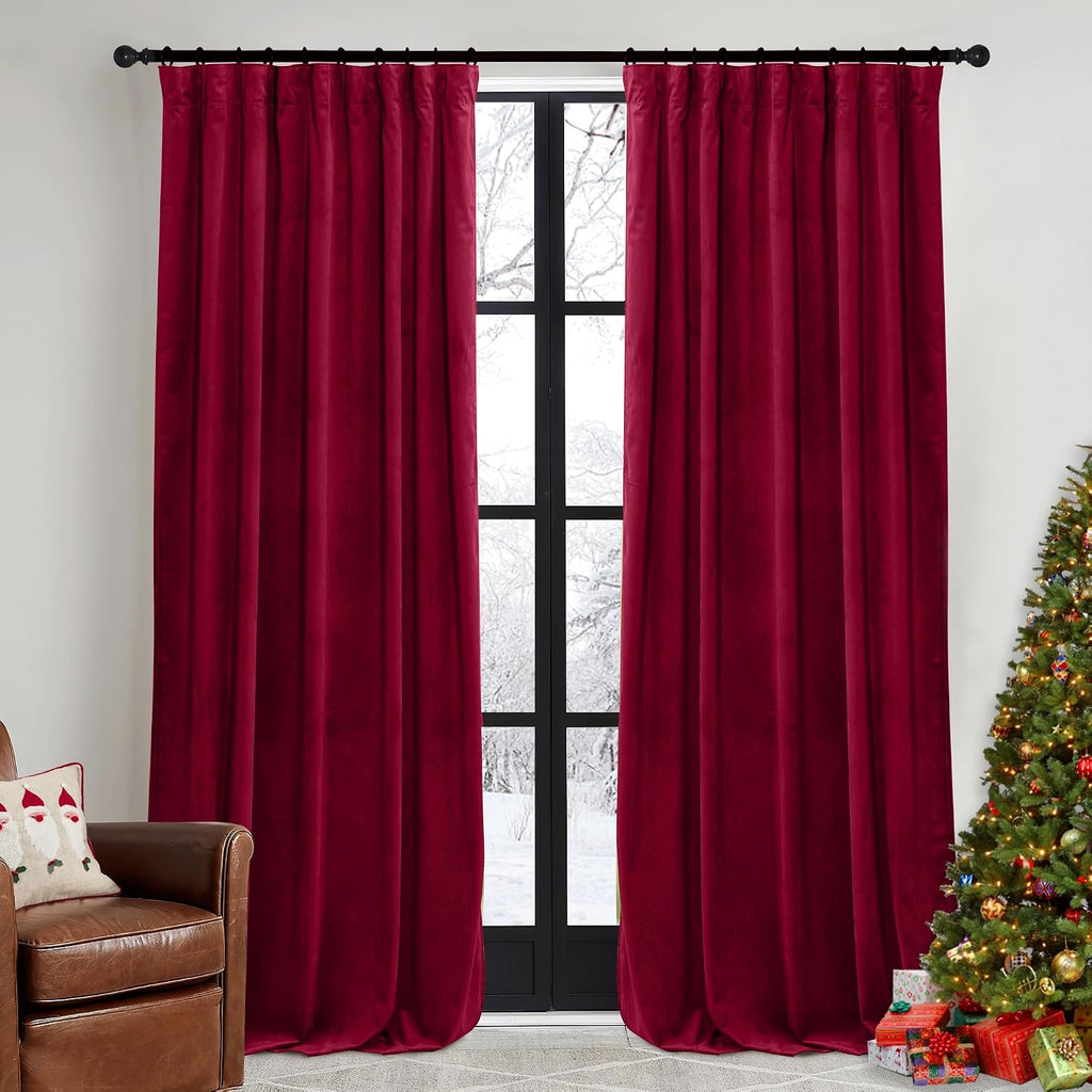 Rybhome RYB HOME Red Velvet Curtains 84 inches - Darkening Curtains for Bedroom, Thermal Insulated Window Drapes for Living Room Dinning Ro…