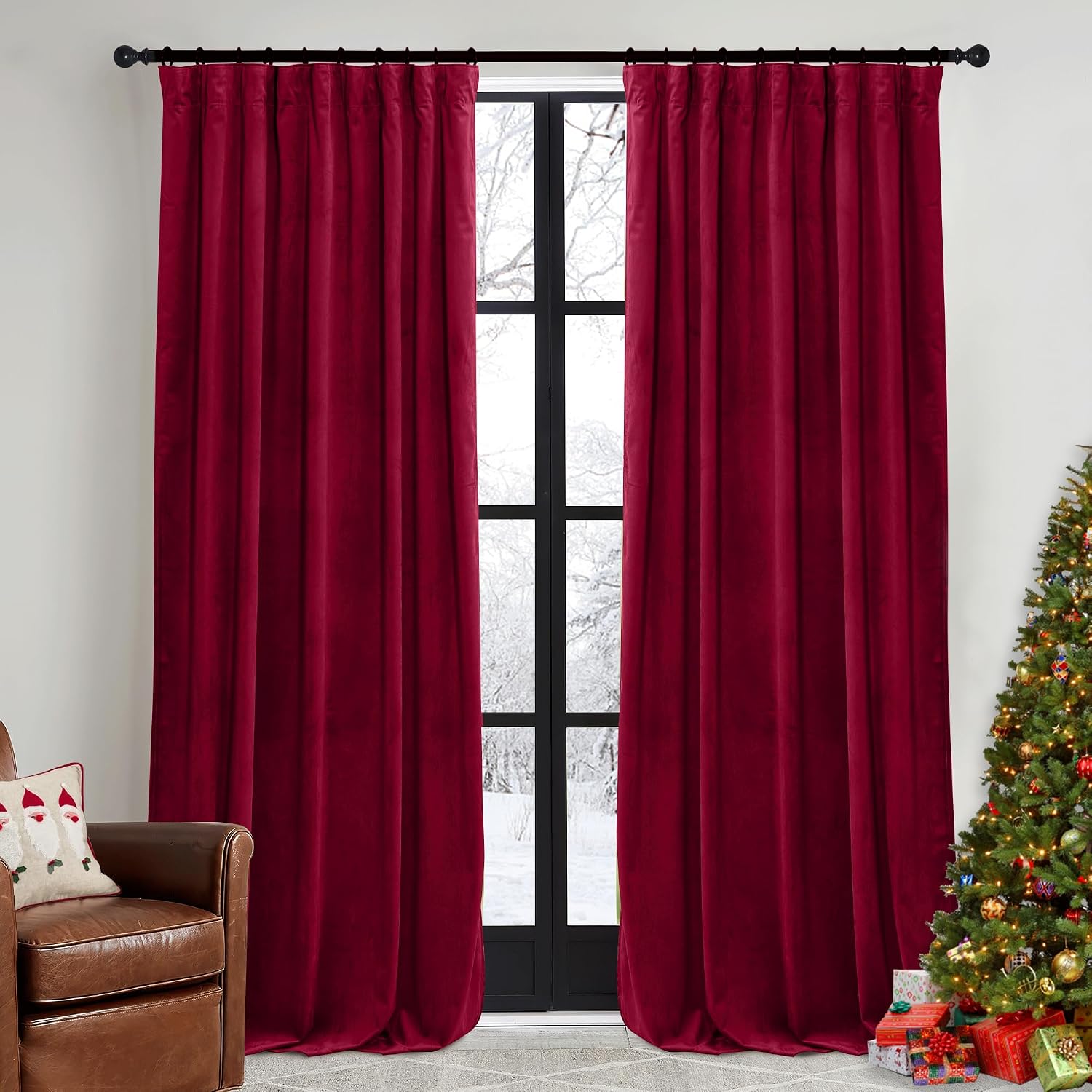 Rybhome RYB HOME Red Velvet Curtains 84 inches - Darkening Curtains for Bedroom, Thermal Insulated Window Drapes for Living Room Dinning Ro…