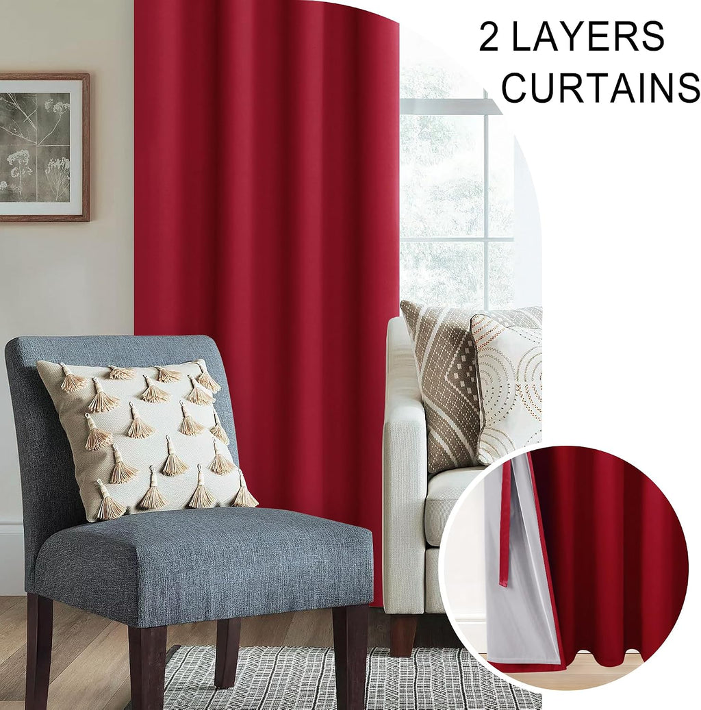 Xwzo 100% Blackout Window Curtains - Thermal Insulated & Noise Reduction Black Liner Window Treatment Sewn with Tiebacks for Bedroom/Living…
