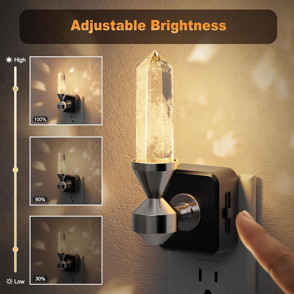 JandCase Healing Crystals LED Night Light Plug into Wall, Dimmable Night Lights witih Clear Quartz Tower, Dusk to Dawn Sensor Nightlights…