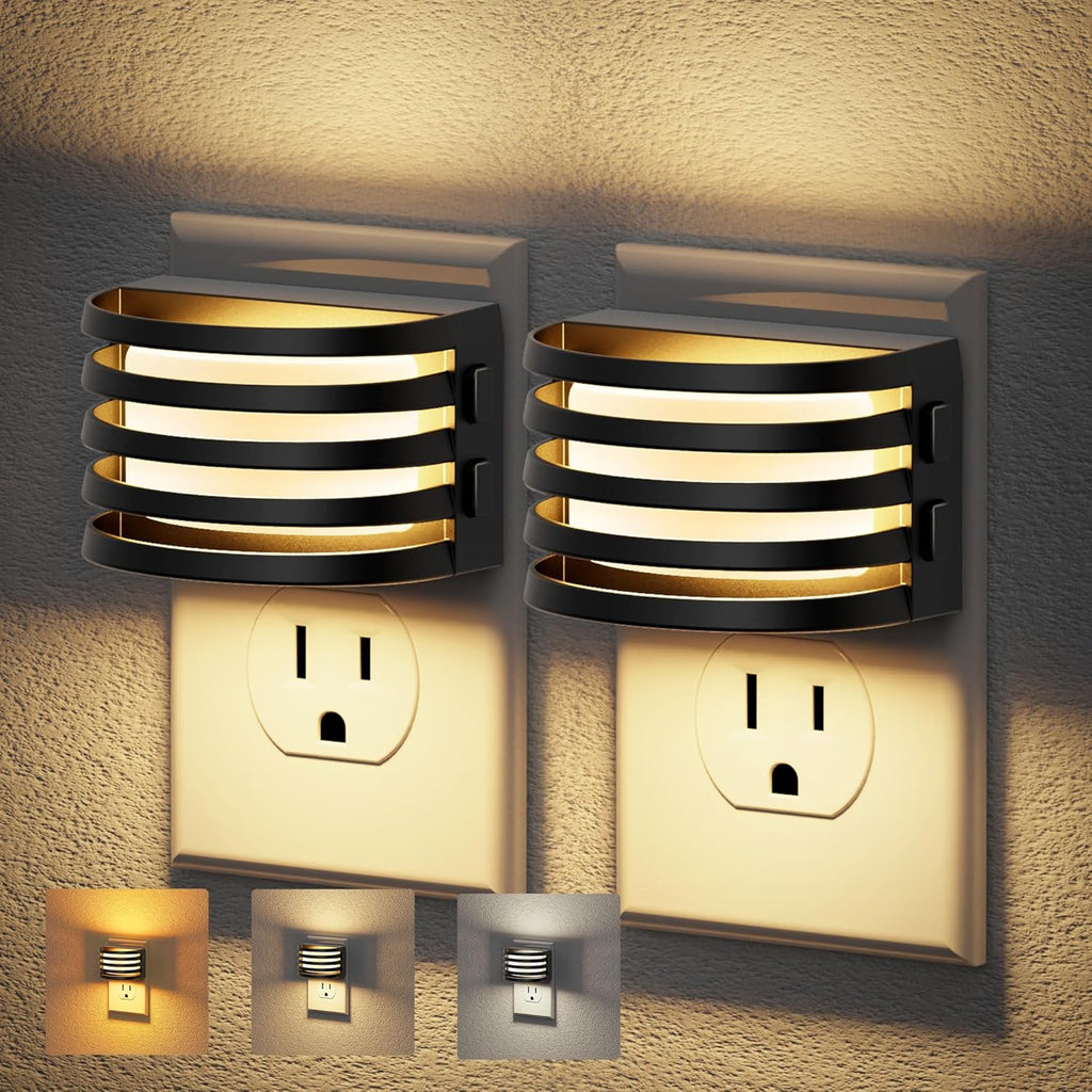 JandCase LED Night Lights Plug into Wall, [2 Pack] Night Light with 3 Colors 3000K-5000K-Amber, 3 Level Brightness Adjustable Plug in…