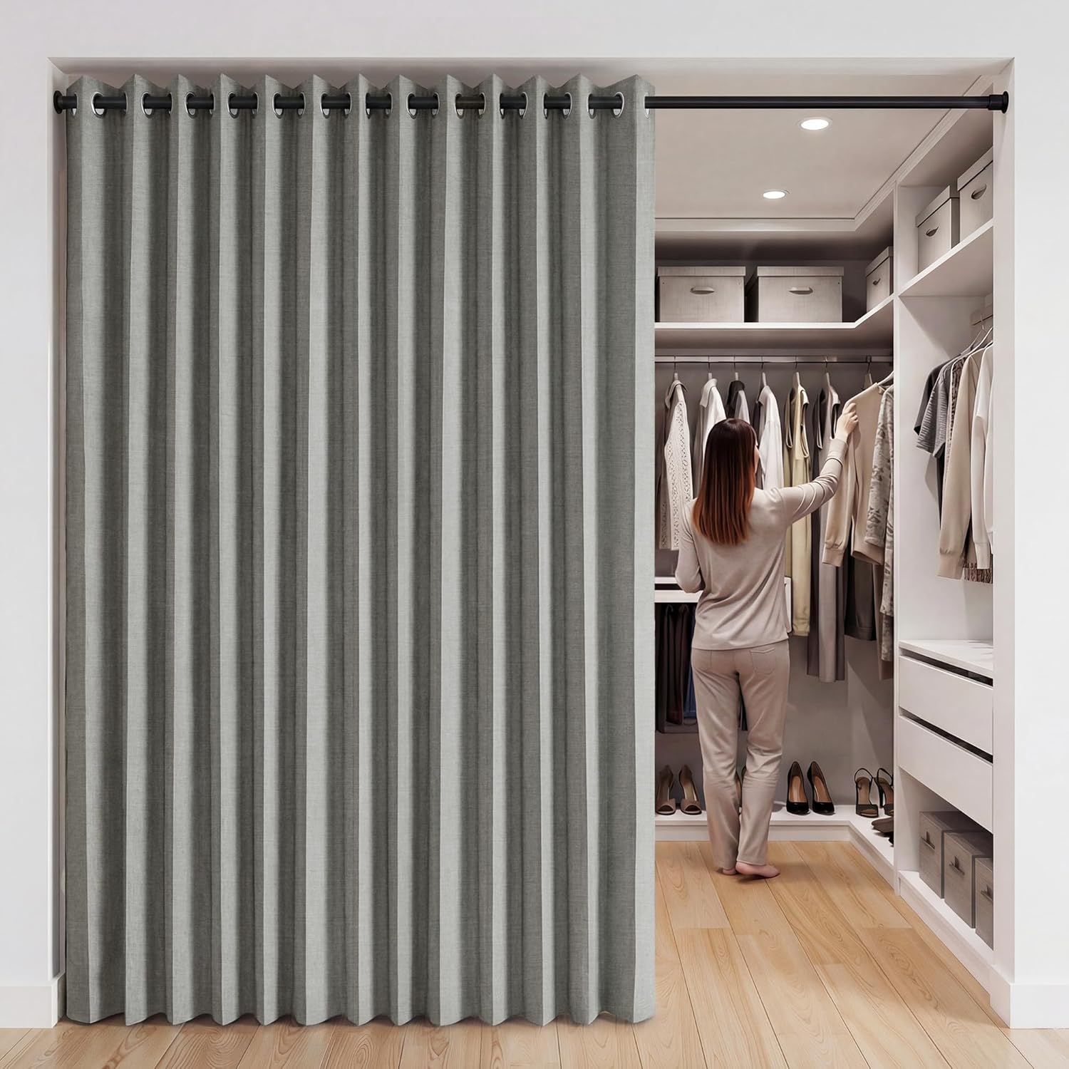 RYB HOME Accordion Style Room Divider Curtain-100% Blackout Folding Accordion Curtain for Sliding Glass Door/Bedroom, Privacy Assurd…