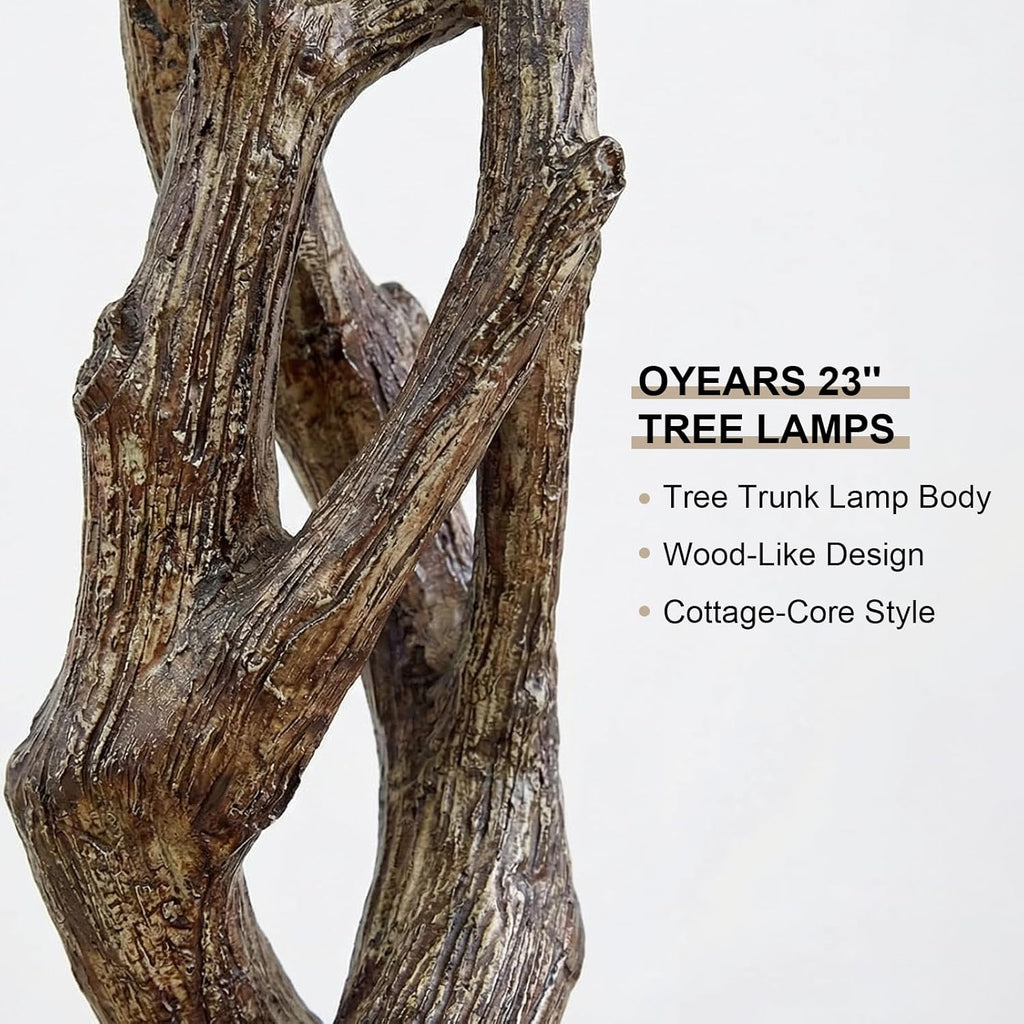 OYEARS 23" Rustic Farmhouse Table Lamp Country Cottage Lamps for Nightstand Tree Trunk Wood Grain Lamp for Bedroom Living Room with…