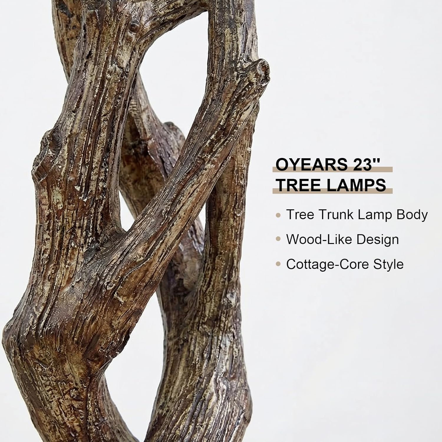 OYEARS 23" Rustic Farmhouse Table Lamp Country Cottage Lamps for Nightstand Tree Trunk Wood Grain Lamp for Bedroom Living Room with…