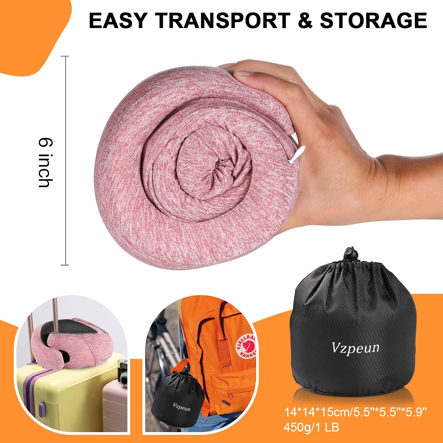 Vzpeun Travel Pillow - Hooded Neck Pillow Airplane Memory Foam Filling for Plane, Cars Sleeping, Road Trip, Long Flights, Portable Plane Ac…
