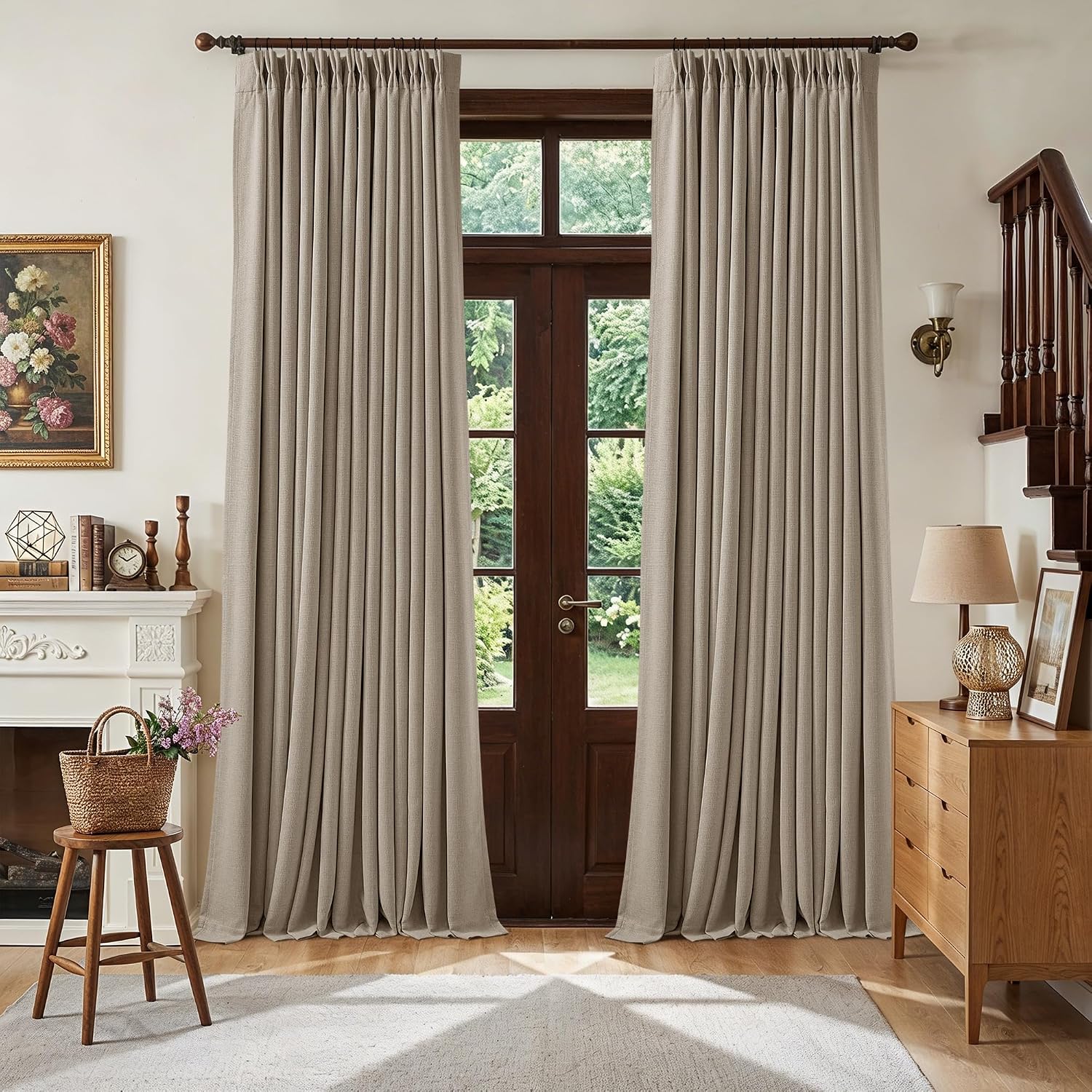 Twodrapes Greige Pleated Blackout Curtains 96 Inches Long 2 Panels for Dining Living Room Darkening Neutral Memory Shape Pinch Pleat Black…