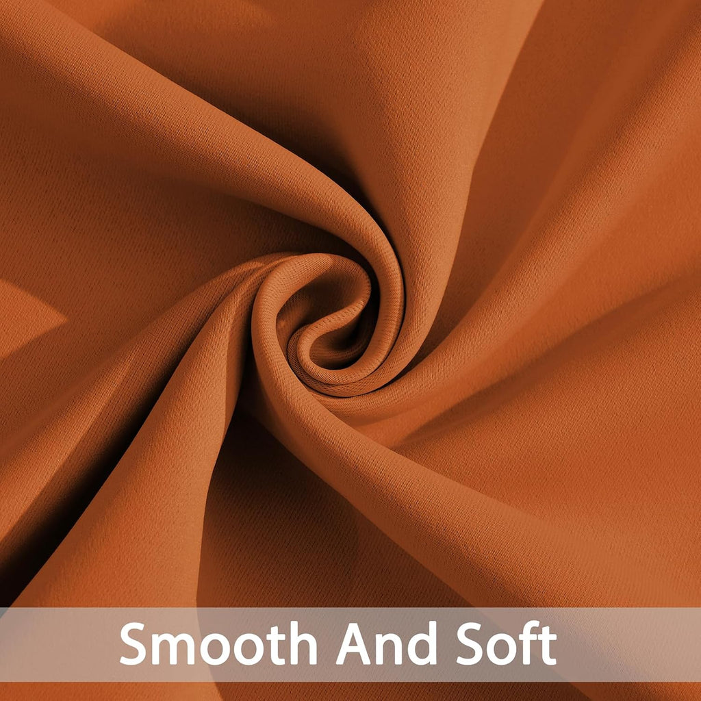 Yakamok Soft and Smooth Orange Blackout Curtains for Bedroom - Grommet Thermal Insulated Room Darkening Curtains for Living Room, Set of…