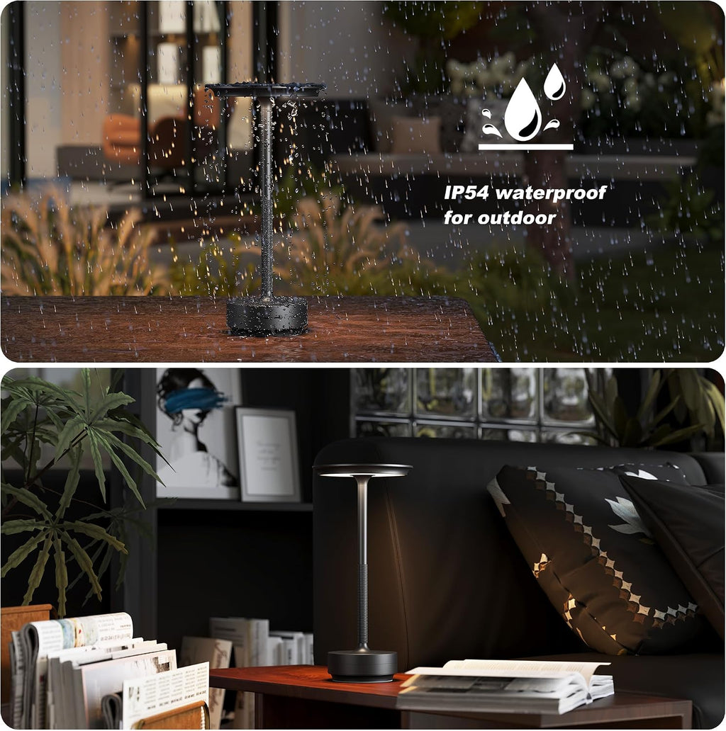 TBBGA 2 Pack Rechargeable Table Lamps Cordless, Portable 5000mAh Outdoor Table Light, 3 Color Stepless Dimming LED Table Lamp with Memory…