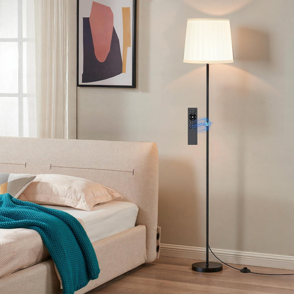 Sibrille Floor Lamp with Pleated Shade, 62" LED Dimmable Standing Lamp with Remote & Foot Switch, Color Options, 9W E26 Bulb Included, Mode…