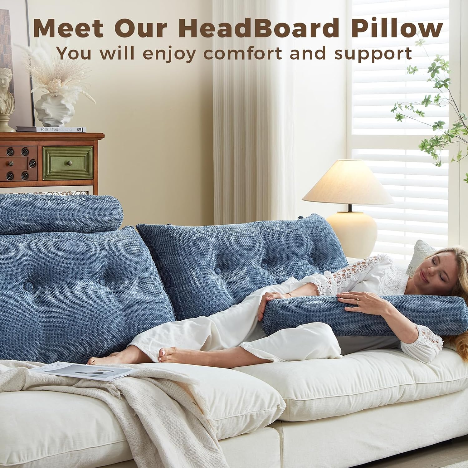 Headboard Pillow for Twin XL – Chenille Large Triangular Wedge Pillow for Headboard Gap, Daybed and Couch Backrest, Reading and Sitting…