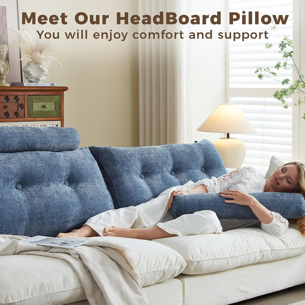 Headboard Pillow for Queen – Chenille Large Triangular Wedge Pillow for Headboard Gap, Daybed and Couch Backrest, Reading and Sitting Up…