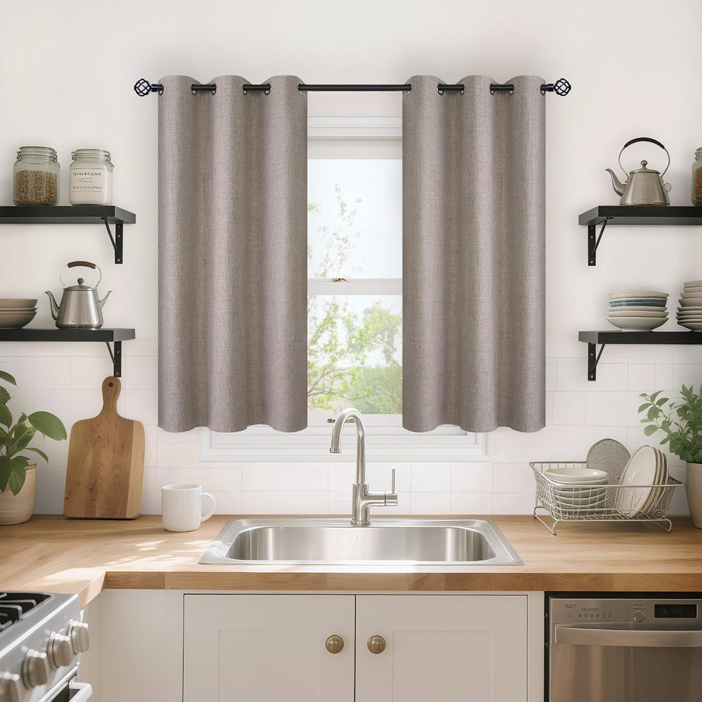 YoungsTex Burlap Short Linen Blackout Curtains 40 Inch Length for Bedroom, Full Light Blocking Small Window Drapes with Grommet Thermal Ins…