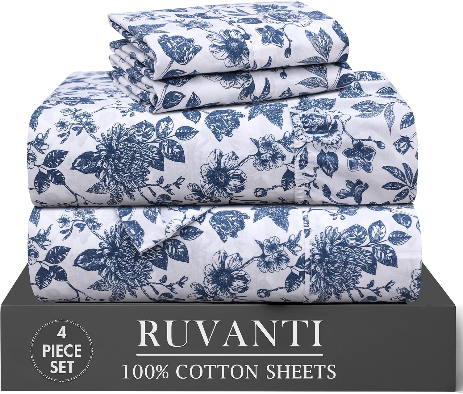 Ruvanti 4 Pcs Cotton Sheets - 100% Natural Cotton Soft, Lightweight & Breathable Crispy Percale Bed Sheets, Twin XL Sheet Sets 16" Deep Poc…