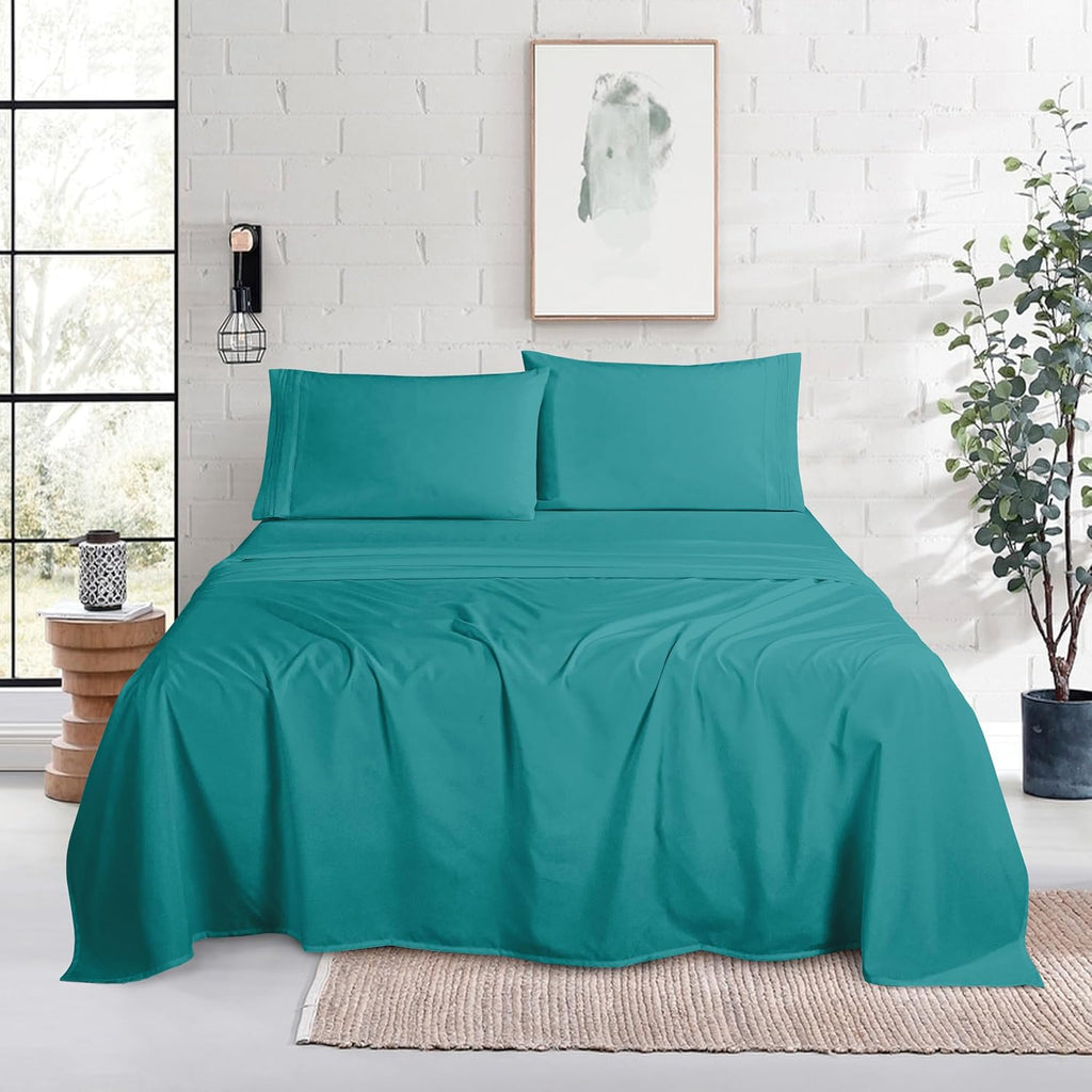 MocassiLuxuryBedding Mocassi King Size 4-Piece Bed Sheet Set - 1800 Hotel Quality Microfiber 18-24 Inches Extra Deep Pocket Fitted Sheet- L…