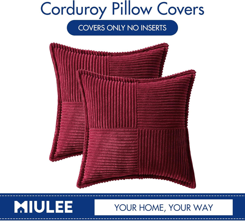 MIULEE Decorative Throw Pillow Covers for Couch Bed Livingroom 18x18 Inch Set of 2 Burgundy Boho Accent Throw Pllows Broadside Striped…