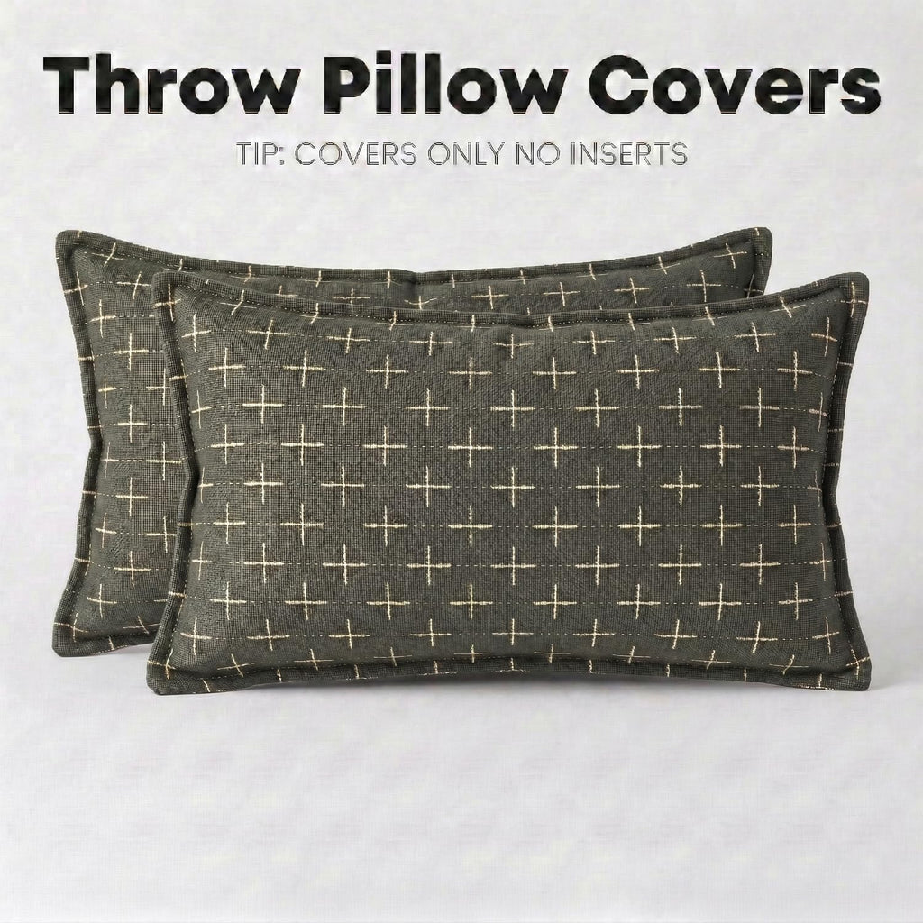 AVOINcolorlife AVOIN colorlife Pack of 2 Decorative Throw Pillow Covers 20x12 Inch, Flange Edges Woven Textured Cushion Case Home Decor for…