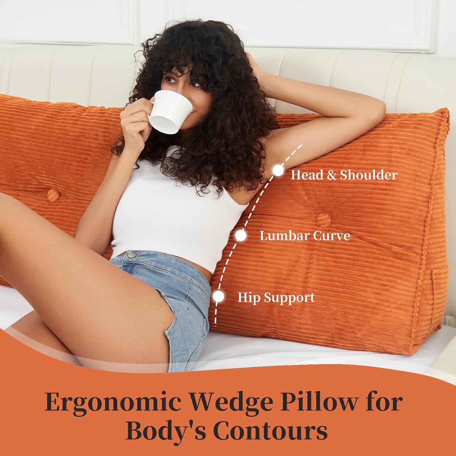 Wedge Reading Pillow King Headboard for Adult Sitting Up in Bed Rest Sleeping, Large Triangular Bolster Pillows Daybed Couch Sofa…