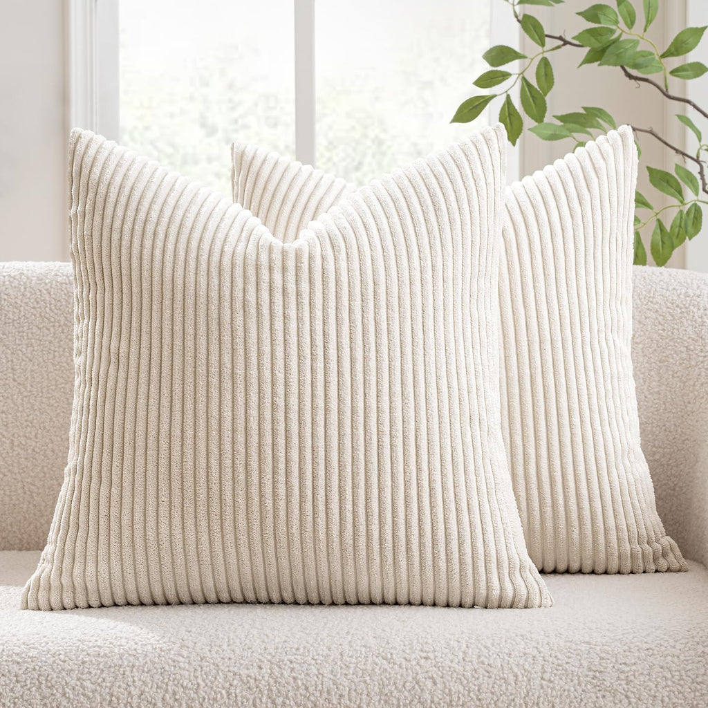 MIULEE Summer Pack of 2 Corduroy Pillow Covers Soft Soild Cushion Cases Decorative Square Throw Pillow Covers Cream White Pillowcases for…