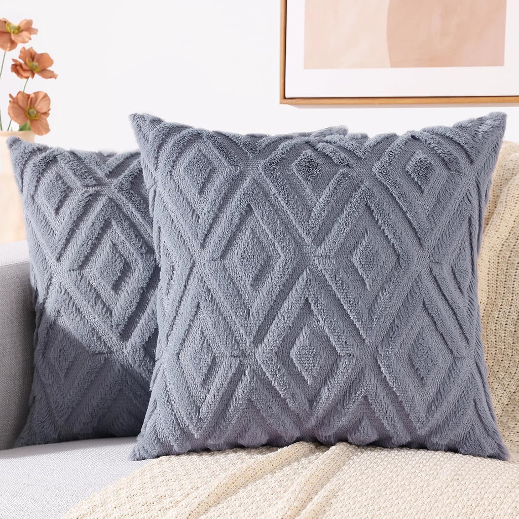 decorUhome Summer Couch Throw Pillow Covers 20x20 Set of 2, Decorative Soft Plush Faux Fur Wool Accent Pillow Covers for Modern Farmhouse B…