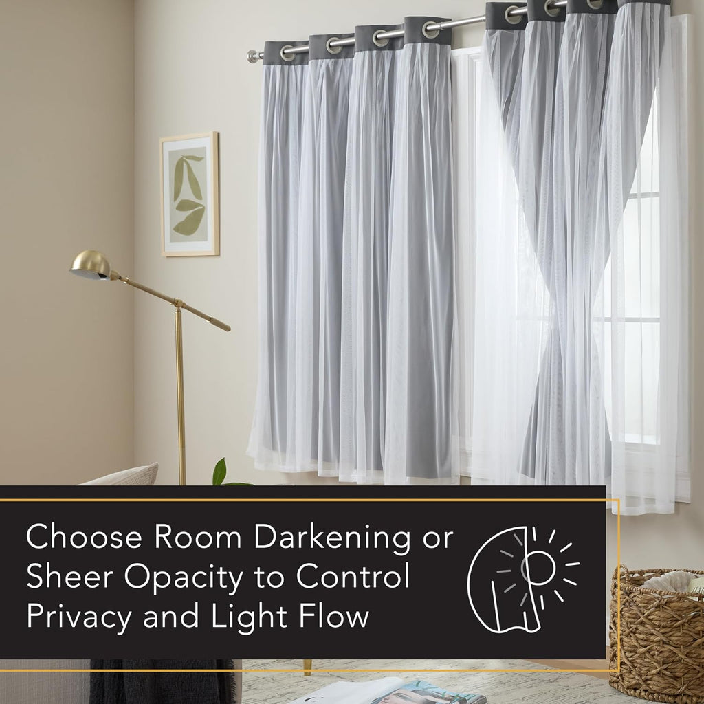 TOWN & COUNTRY LUXE Talia Double Layer Indoor Curtains, Sheer and Room Darkening Blackout, Grommet Top, Energy Efficient, 2-Pack Set…