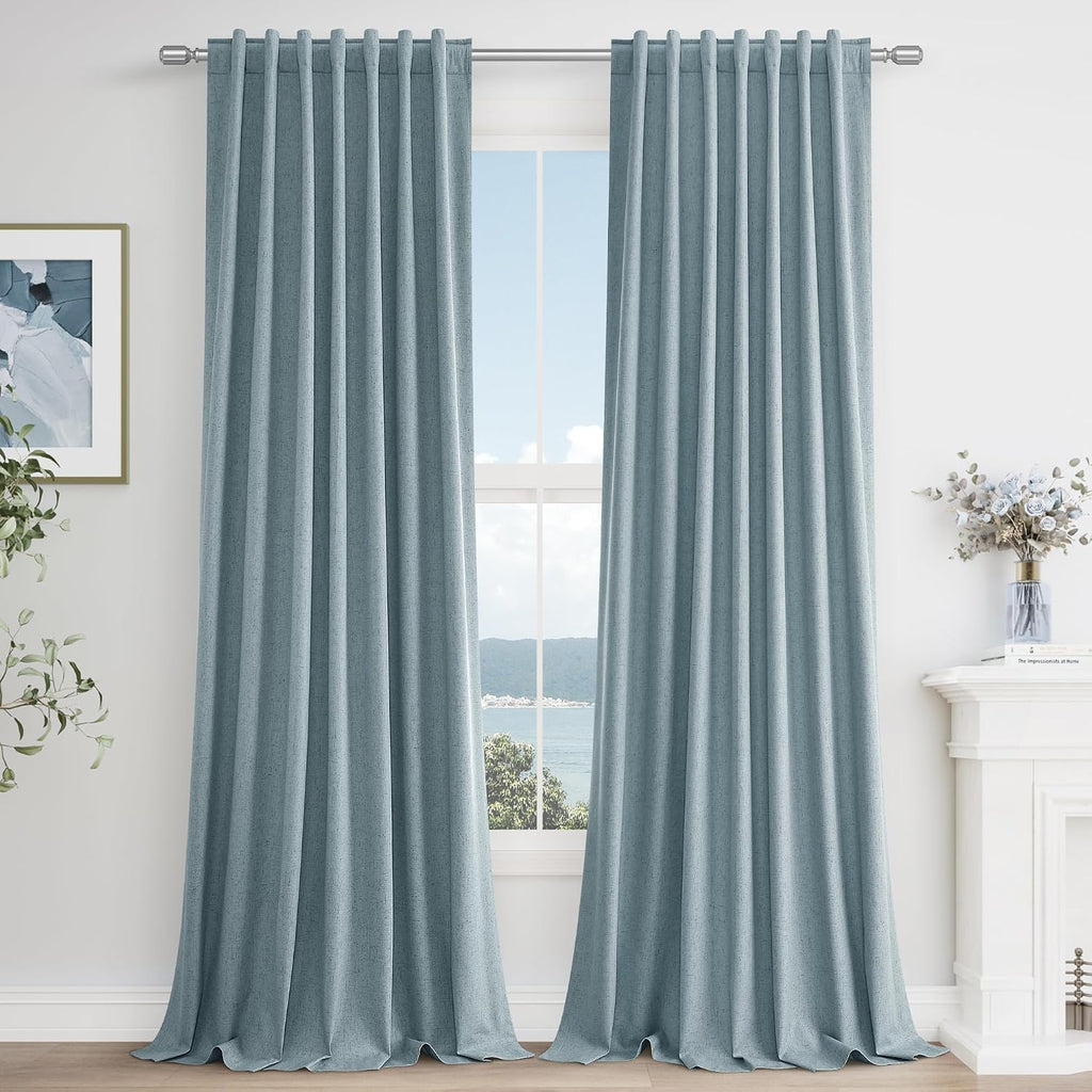 Guken 100% Blackout Linen Curtains 90 Inch Length 2 Panels Set for Living Room Bedroom Back Tab Thermal Insulated Black Out Drapes Room Dar…