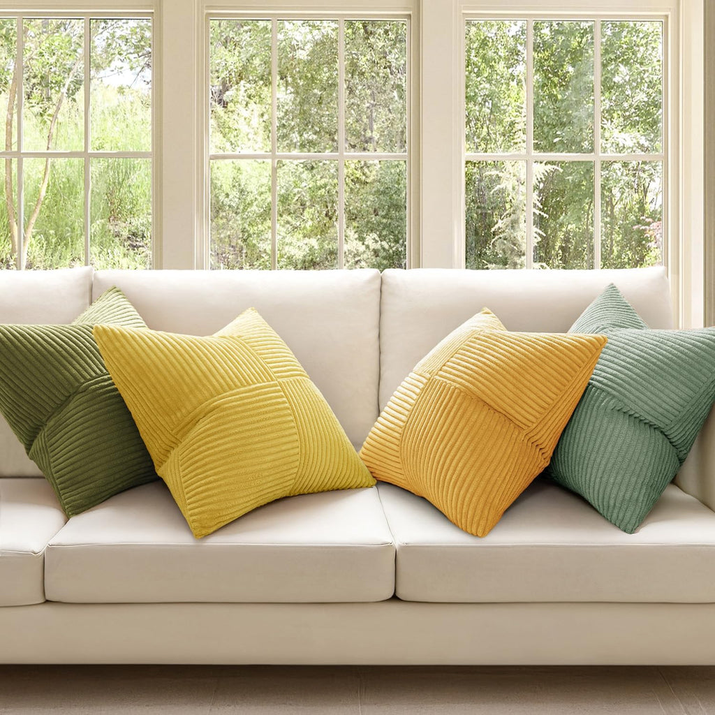 Miulee Boho Farmhouse Spring Decorative Throw Pillow Covers 20x20 Inch 4 Packs Soft Vintage Pillow Cases Modern Corduroy Patchwork Cushion…