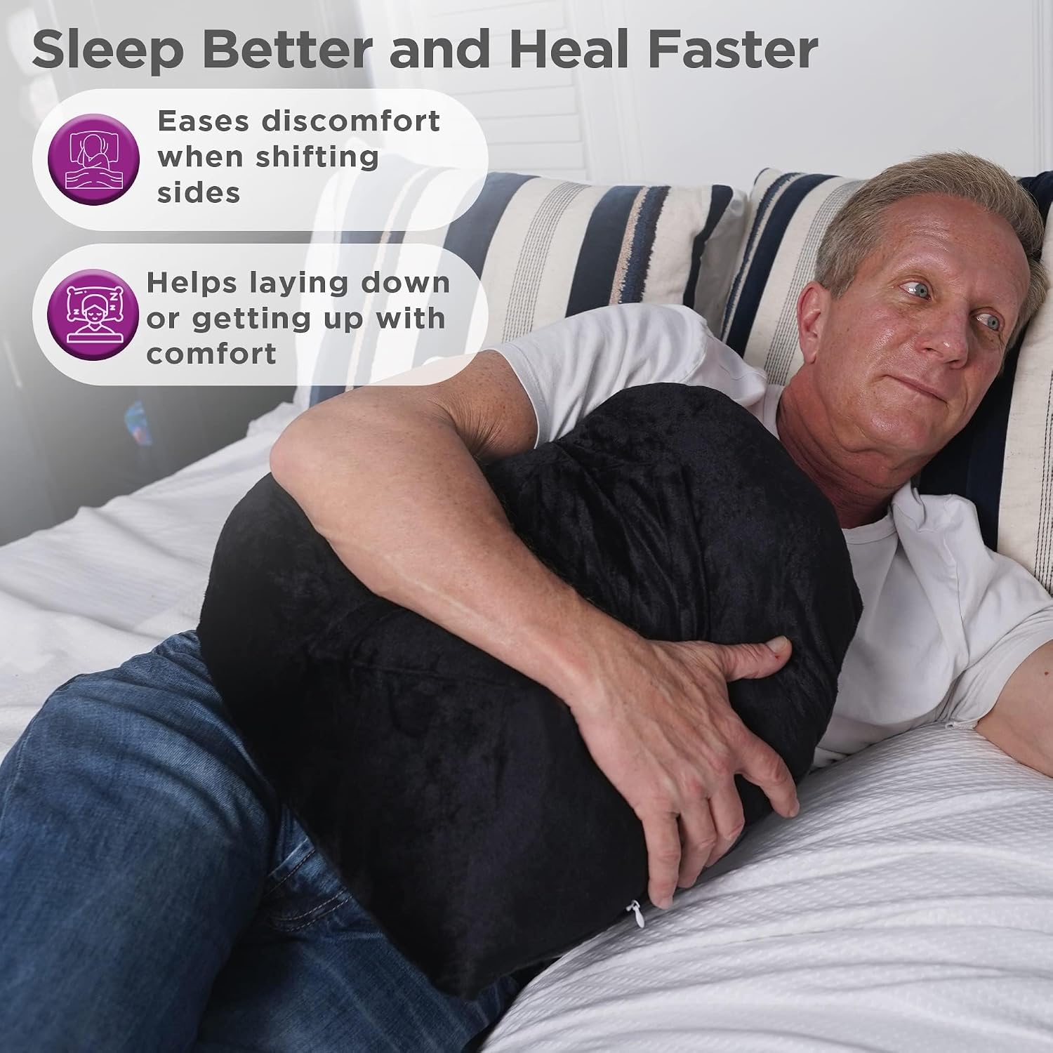 Zomaple Open Heart Surgery Pillow + Gel Pack, Black – Eases Chest Pressure for Calmer Rides & Rest – Hot/Cold Comfort, Torso Support…