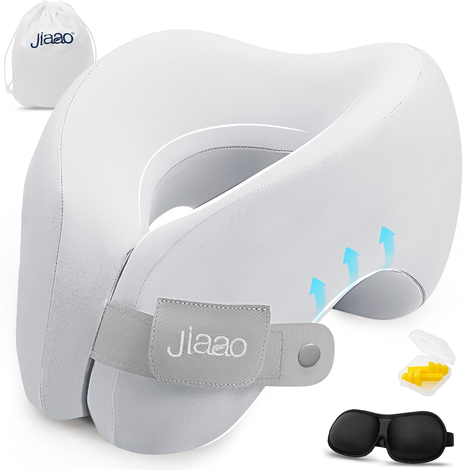 jiaao Memory Foam Neck Pillow for Travel & Airplanes, Adjustable Travel Pillow for Long Flights & Road Trips, Includes Eye Mask…