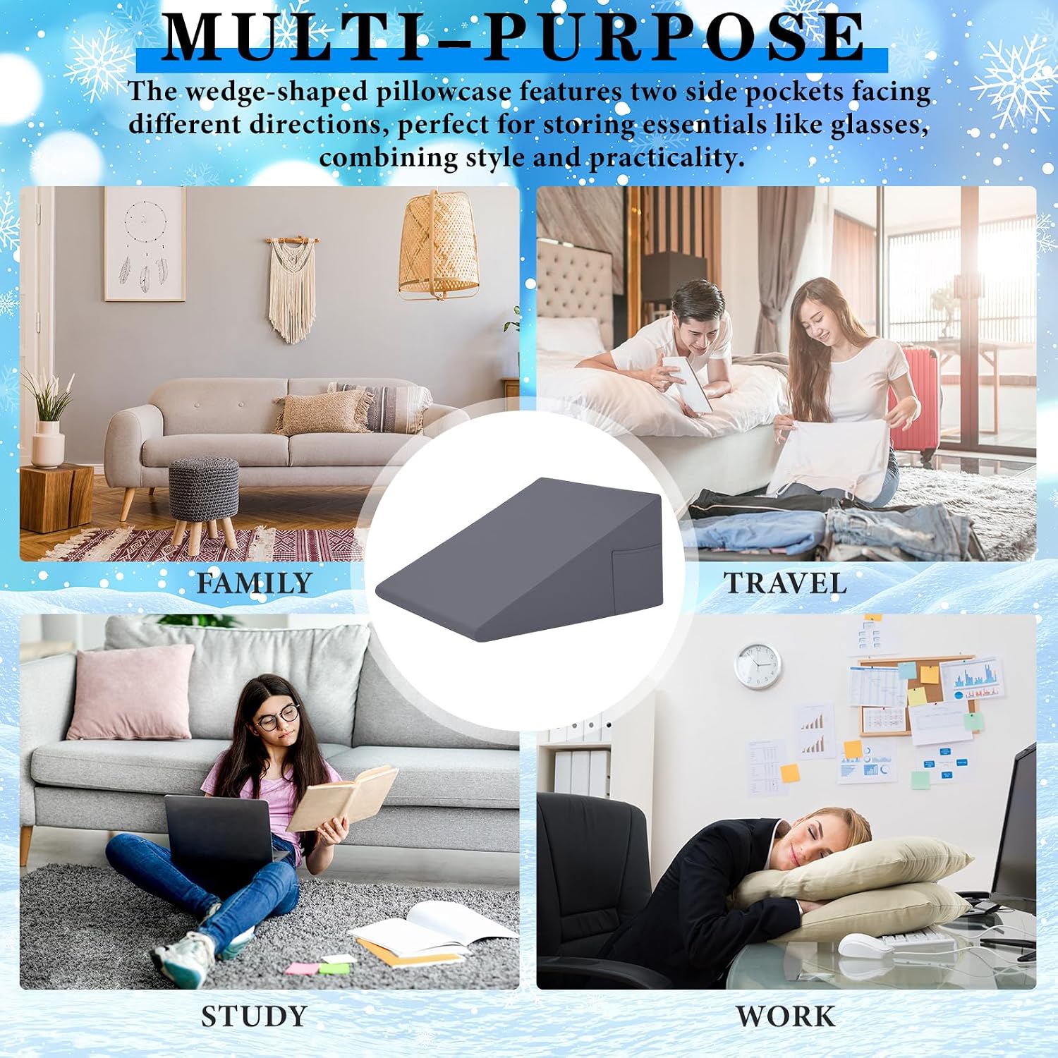 HunnmingRe 24"x24"x12" Cooling Bed Wedge Pillow Case Cover (Only Pillow Case) Wedge Pillowcase Protector with Zipper Soft Breathable Cool P…