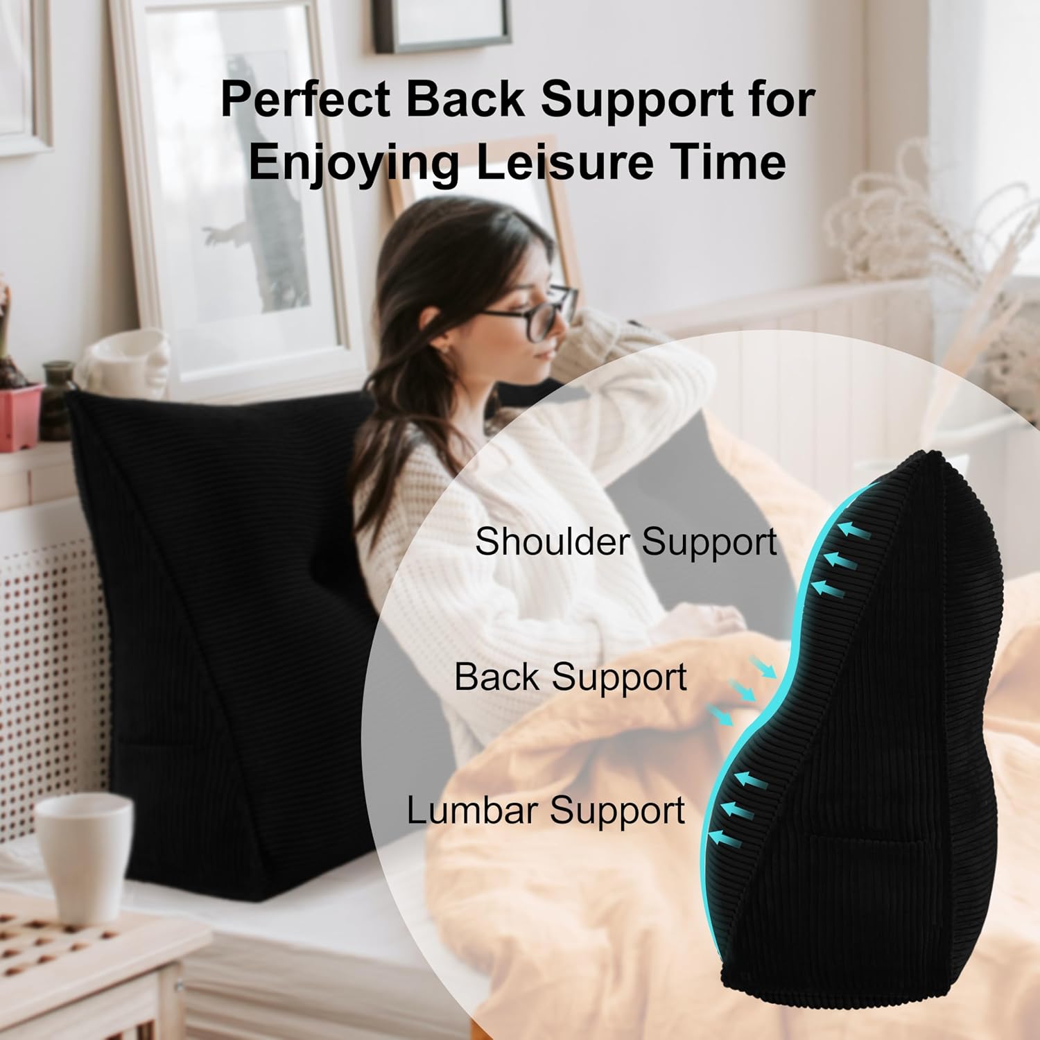 WOWMAX 100% Cotton Corduroy Headboard Pillow – California King Size Back Support Reading Wedge for Bed & Daybed, Plush Handmade Bolster…