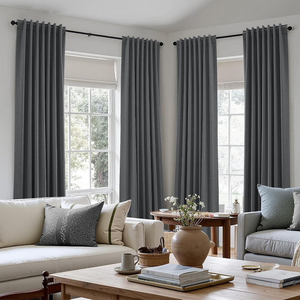 Guken 100% Blackout Curtains 102 Inch Length 2 Panels Set for Living Room Bedroom Back Tab Thermal Insulated Black Out Linen Drapes Room Da…