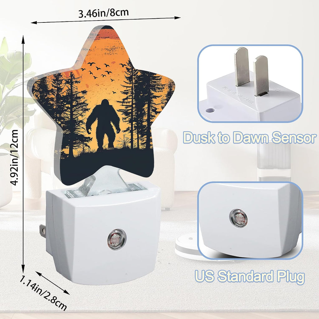 Snowmolle Big Foot Forest Night Light, Sunset Landscape Plug-in Star Night Lights with Dusk-to-Dawn Sensor for Bedroom, Bathroom, Living Room…
