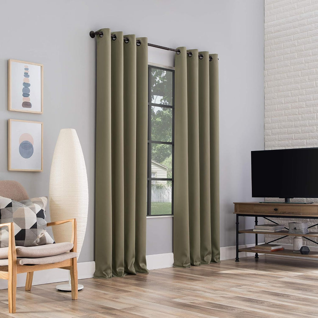 Sun Zero Nordic 2-pack Theater Grade Extreme 100% Blackout Grommet Curtain Panel Pair, 52" x 108", Olive