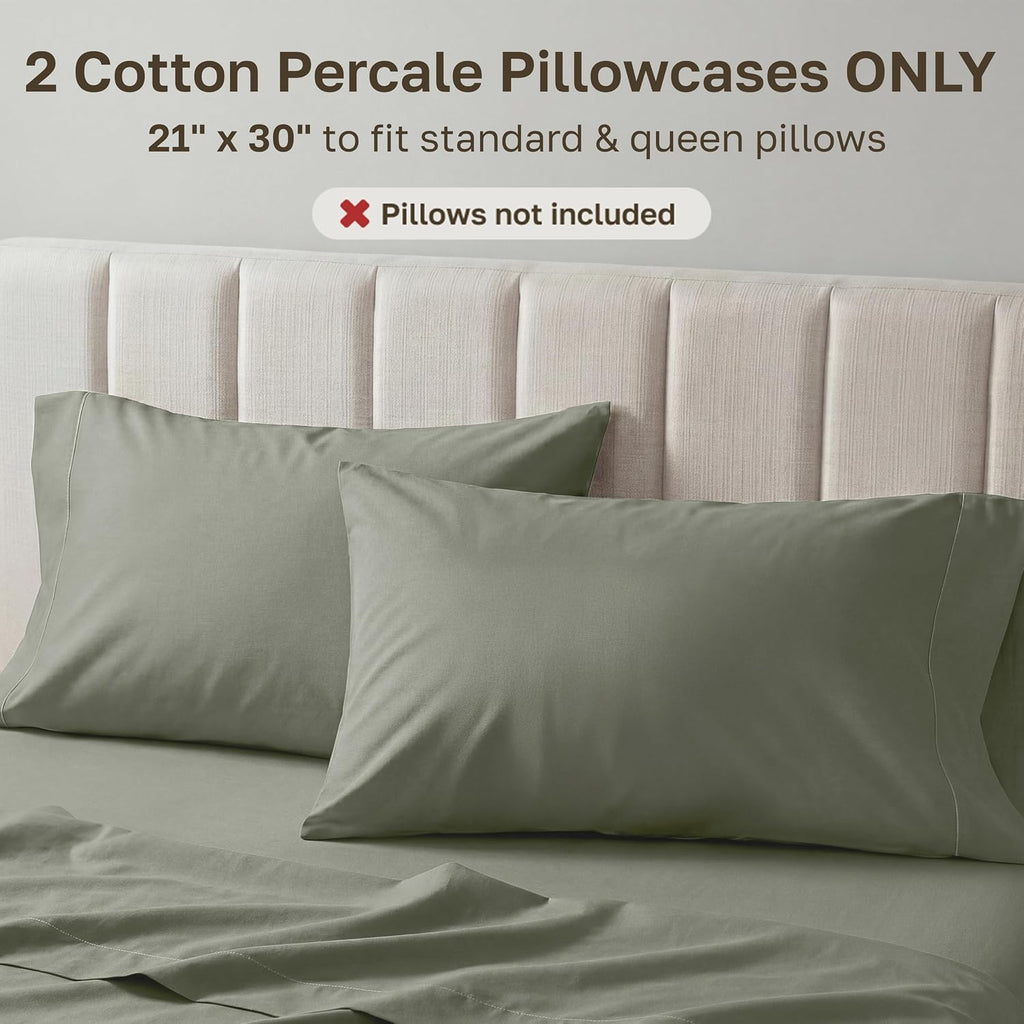 CaliforniaDesignDen California Design Den 100% Egyptian Cotton Pillow Covers Standard Size/Queen Size Set of 2 - Crisp Percale Feel, Soft &…