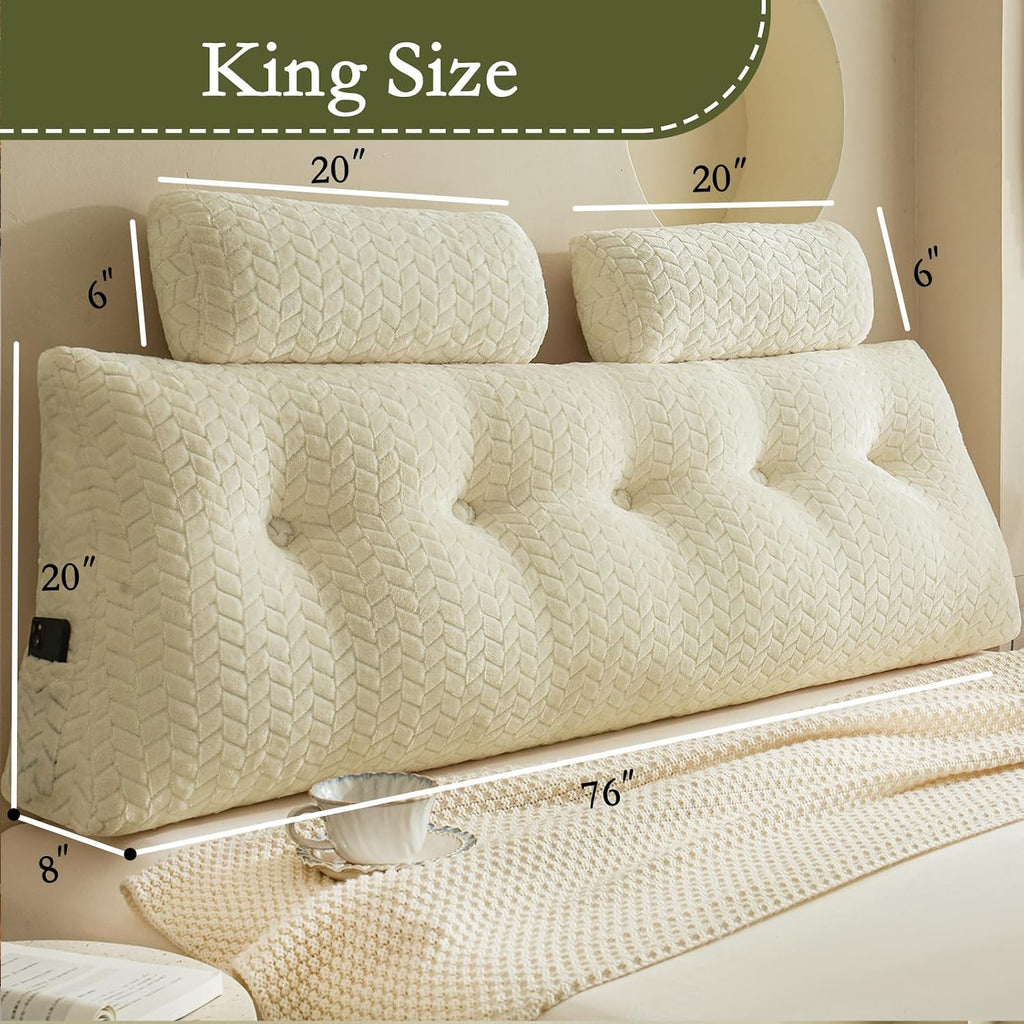 Yourmoon YOUR MOON Wedge Headboard Pillow King Size, Triangular Wedge Backrest Pillow with 1 Pack Neck Roll Pillows, Headboard Pillow for B…