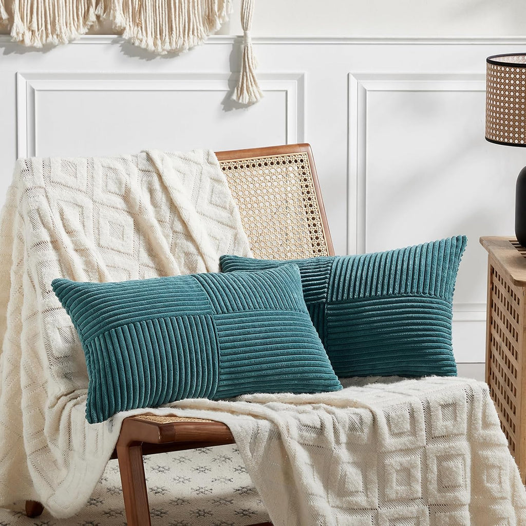 Fancy Homi 2 Packs Teal Lumbar Decorative Throw Pillow Covers 20x28 Inch for Living Room Couch Bed Sofa, Rustic Farmhouse Boho Home…