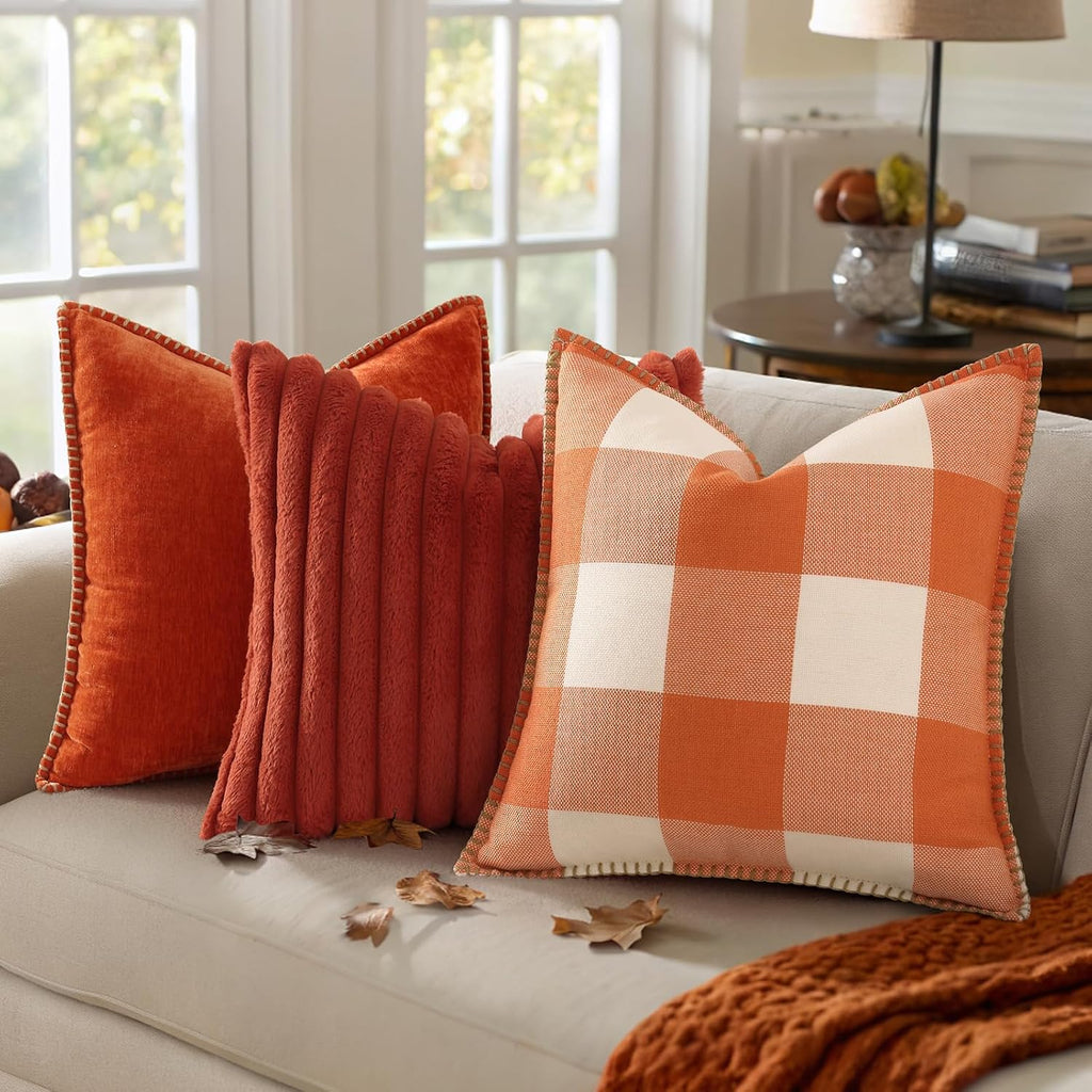 decorUhome Summer Buffalo Plaid Check Throw Pillow Covers 24x24 Set of 2 Outdoor Linen Decorative Farmhouse Gingham Euro Sham Pillow Covers…