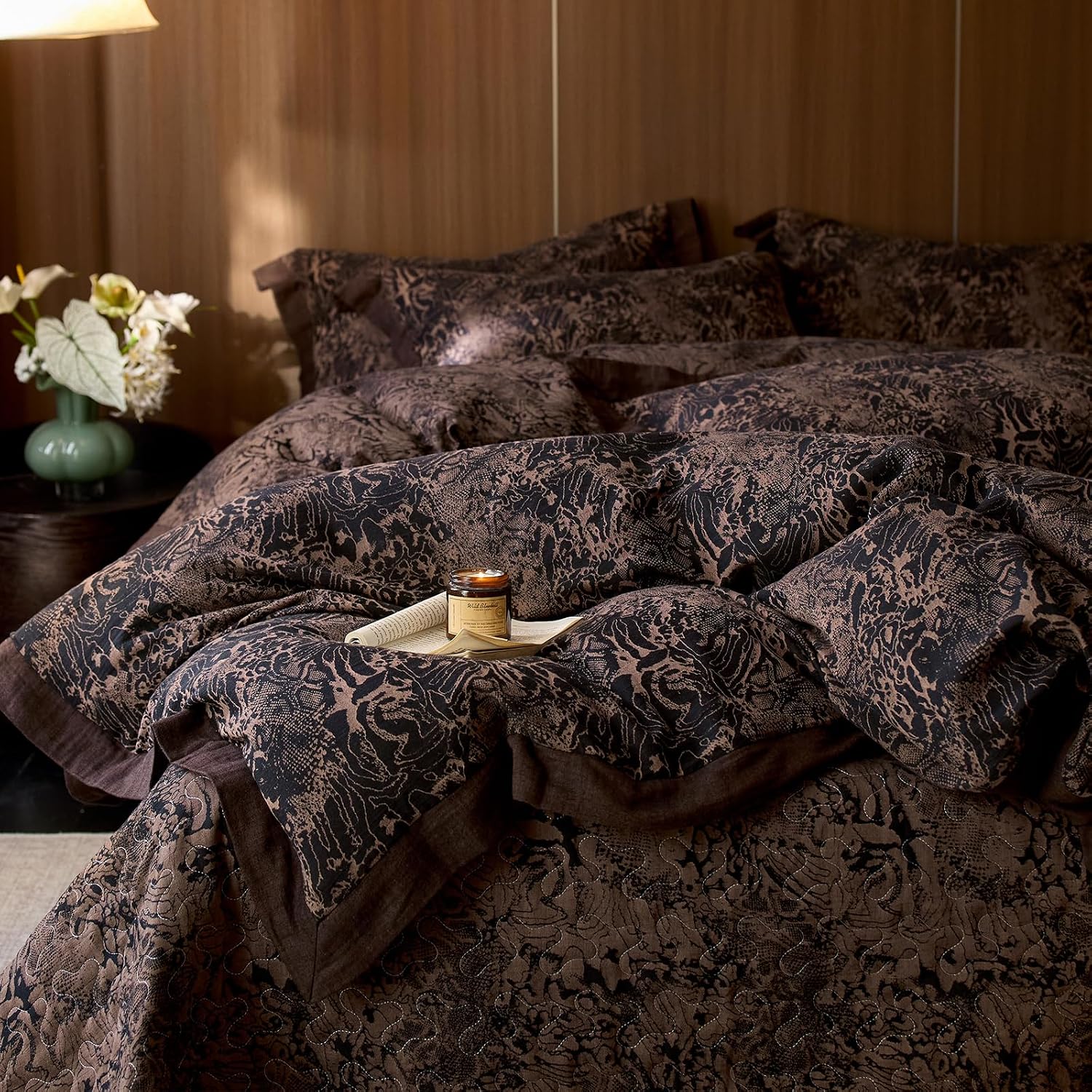 mixinni Duvet Cover Set Queen, Vintage Opulence Yarn-Dyed Jacquard Double-Layer Cotton Comforter Cover with Wide Corner Design, Retro Art P…