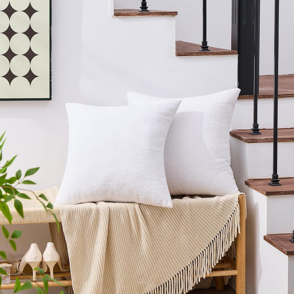Gawamay Set of 2 Soft Textured Chenille Throw Pillow Covers 18x18 Inch (45x45 CM), Decorative Pillowcases Cushion Covers for Farmhouse Home…