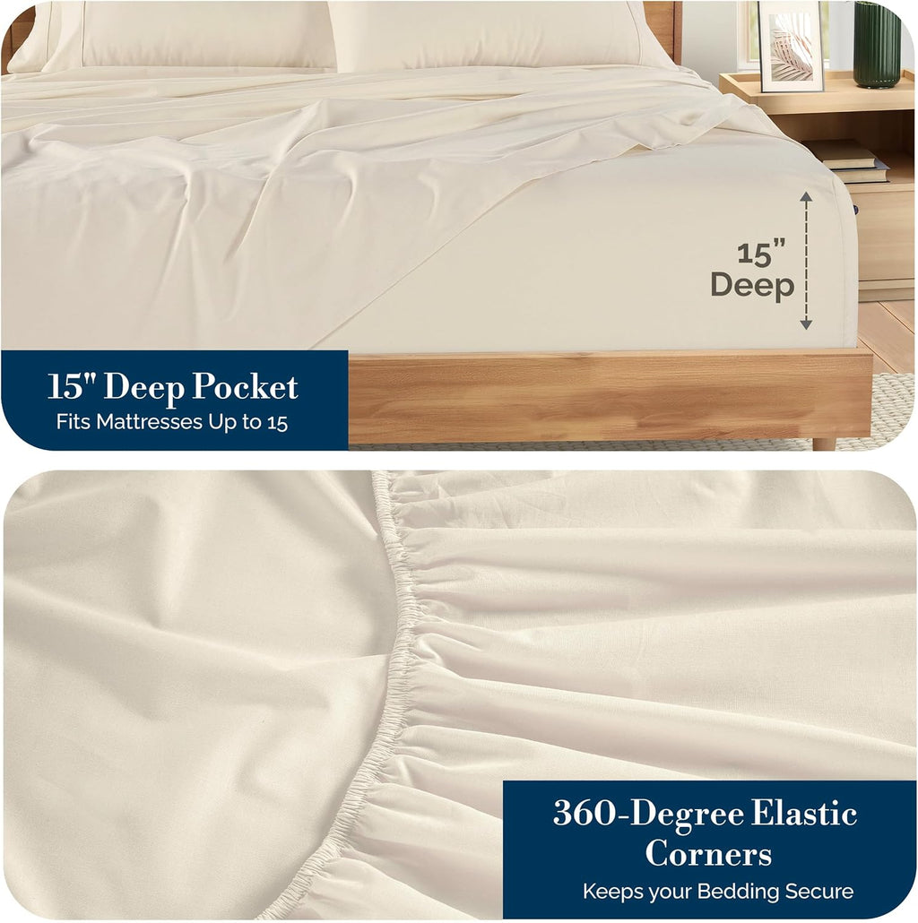 Casa Platino Cal King Bed Sheets – Breathable 6 Piece Percale Cooling Cal King Sheets with Crisp Feel, with 15 Inch Deep Pocket Fitted…