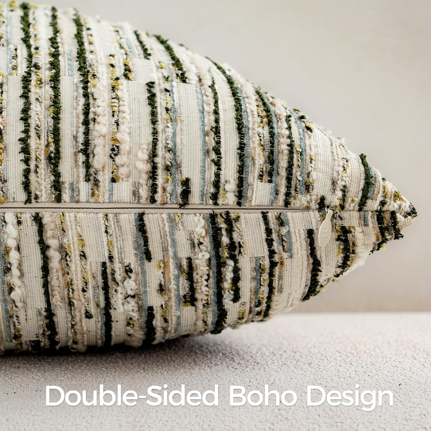 amoment a moment Boho Throw Pillow Covers Set of 2, Striped Decorative Rustic Farmhouse Pillow Cases, Aesthetic Modern Home Decor Couch Cushi…