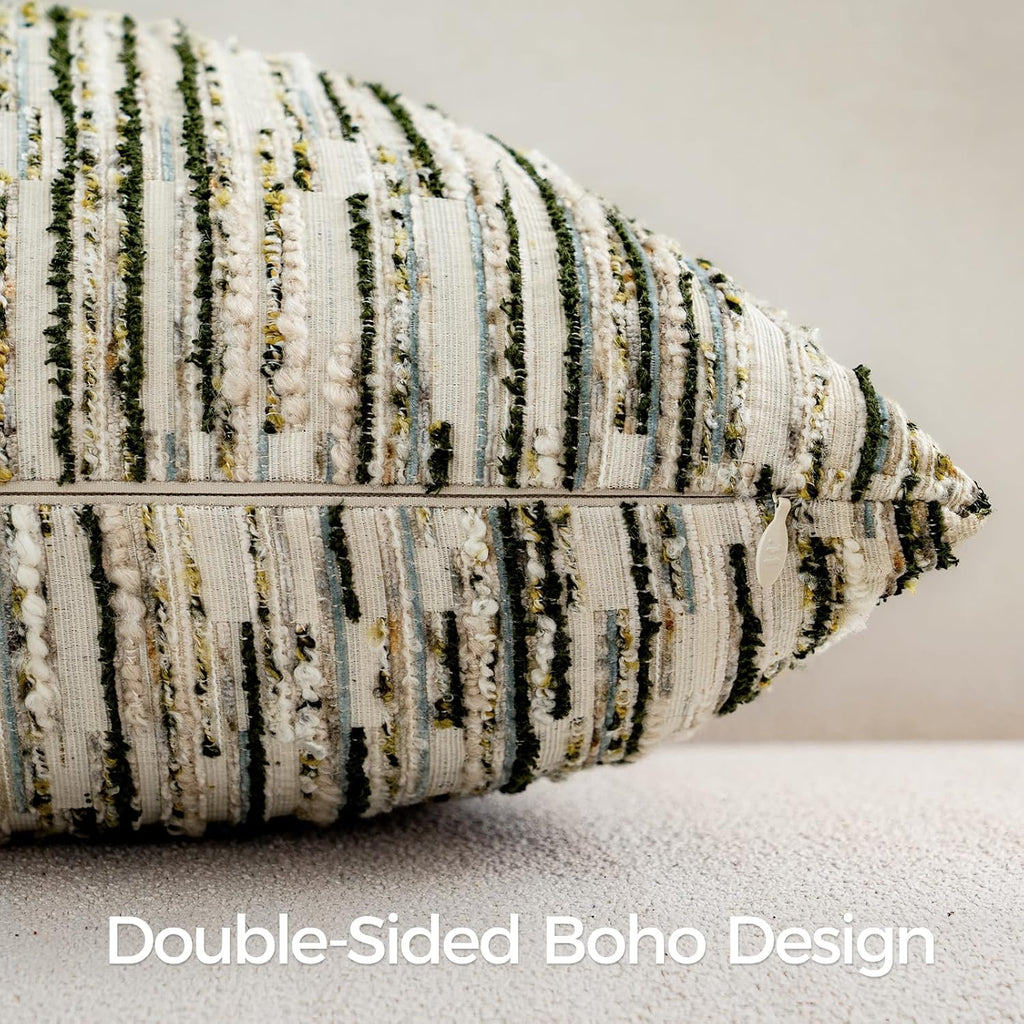 amoment a moment Boho Throw Pillow Covers Set of 2, Striped Decorative Rustic Farmhouse Pillow Cases, Aesthetic Modern Home Decor Couch Cushi…