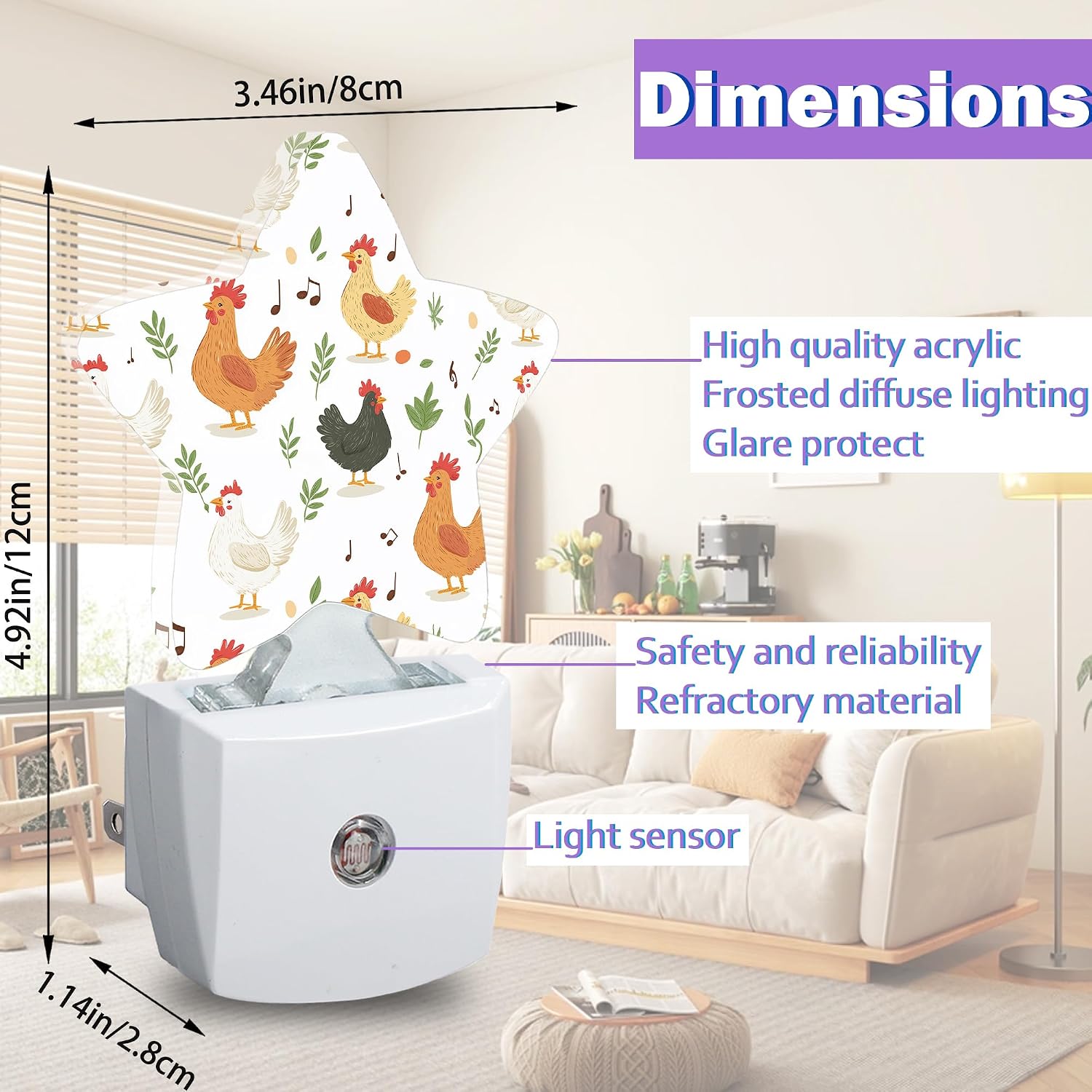 Cute Roosters Night Lights Plug Into Wall Decorative, Rustic Farmhouse Sleep Friendly Lamp, Energy Efficient Dusk-to-Dawn Sensor…