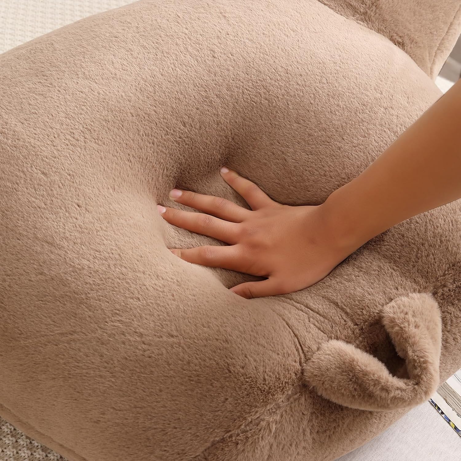 Pajeo Aesthetic Reading Pillow for Bed, Soft Faux Fur Sitting Pillow with Arms for Gaming & Lounging, Oeko-TEX Certified Plush Backrest Pillo…