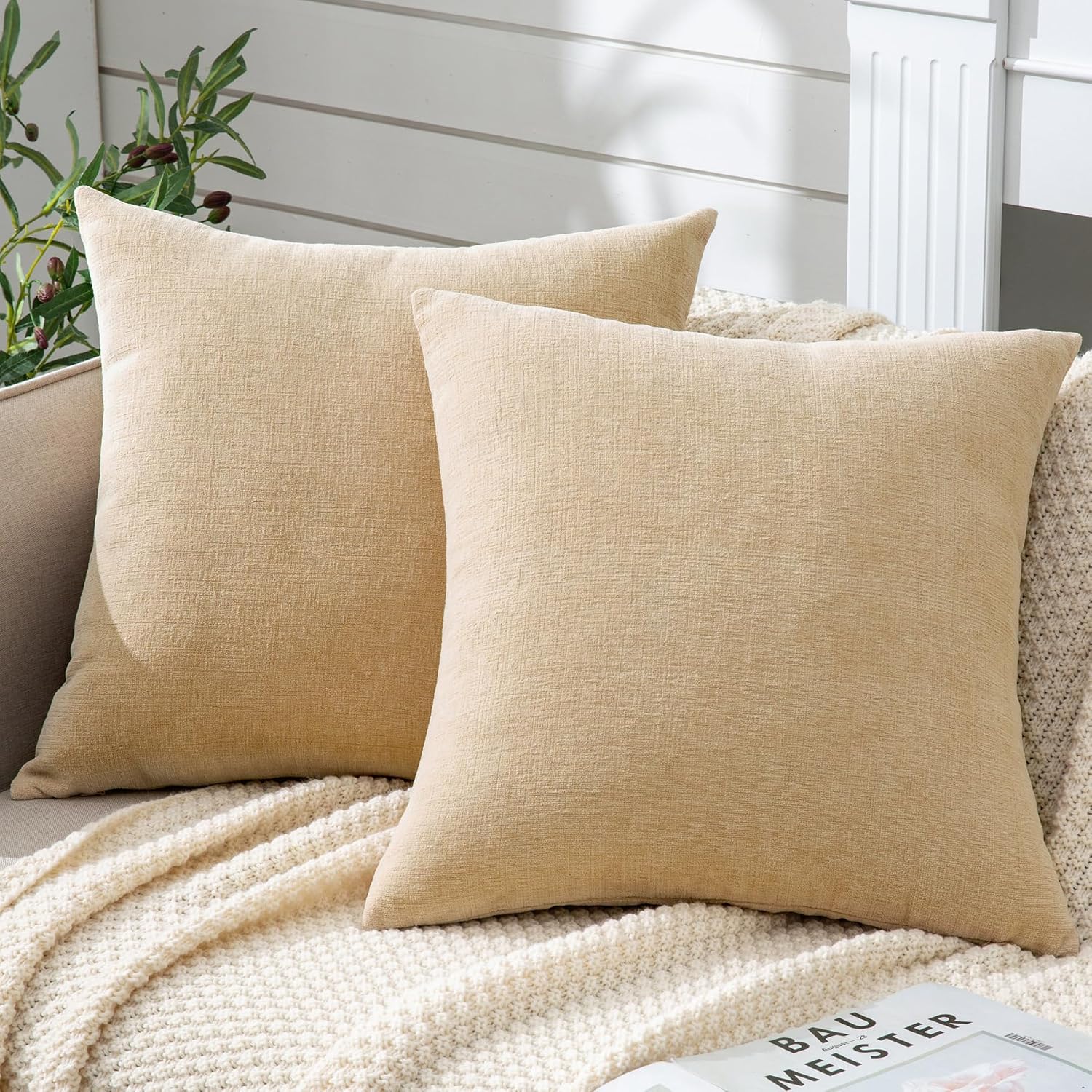 Gawamay Decorative Throw Pillow Covers 16x16 Inch Set of 2, Super Soft Chenille Square Pillows Farmhouse Fall Pillowcase for Living Room Be…