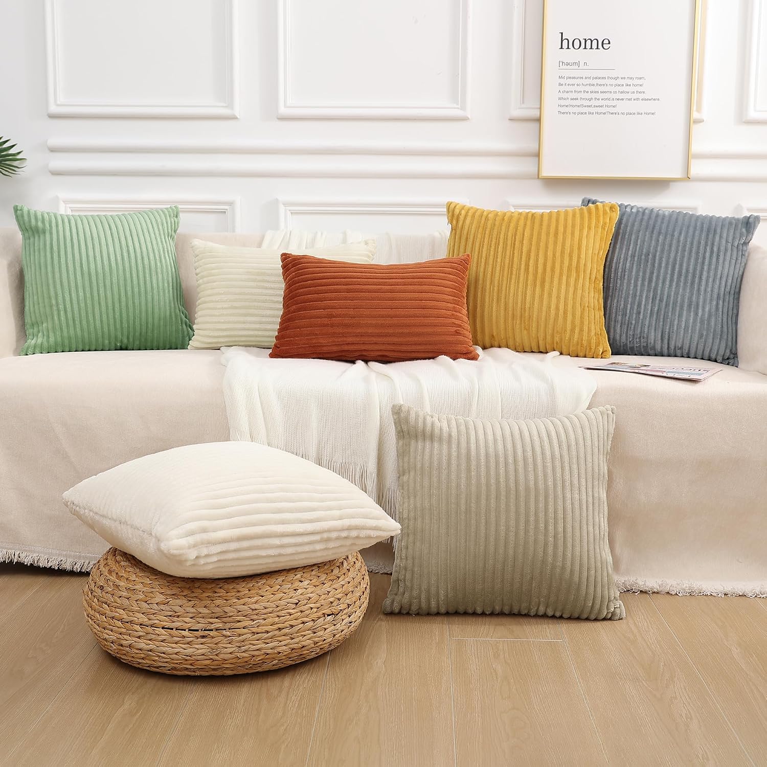 SimmoreHomeDecor Simmore Decorative Throw Pillow Covers 22x22 Set of 2, Soft Natural Plush Flannel Double-Sided Fluffy Couch Euro Sham Pill…